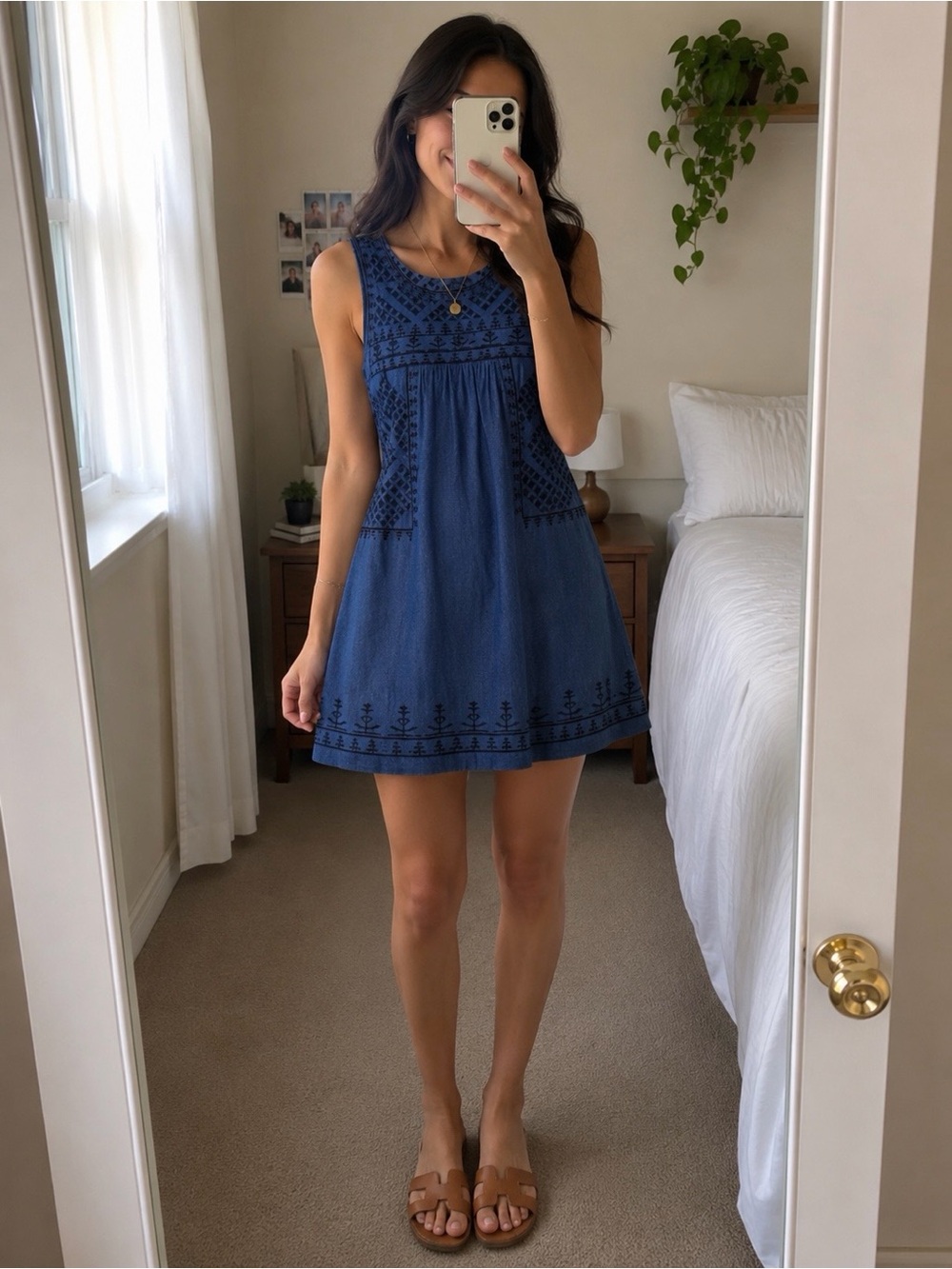 Forever 21 Navy Blue Sleeveless Embroidered Mini Dress